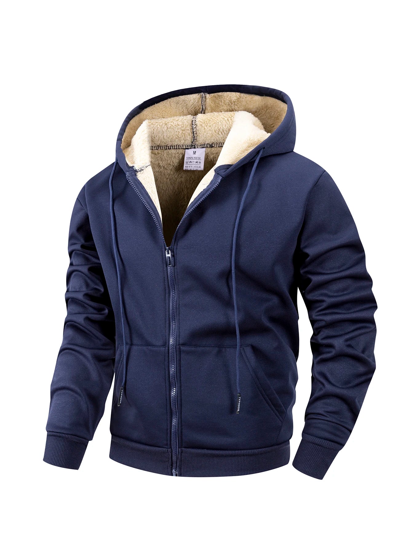 Winter Men’s Fleece-Lined Zip Jacket – Warm Windproof Hoodie Coat, Heavyweight Casual Sportswear