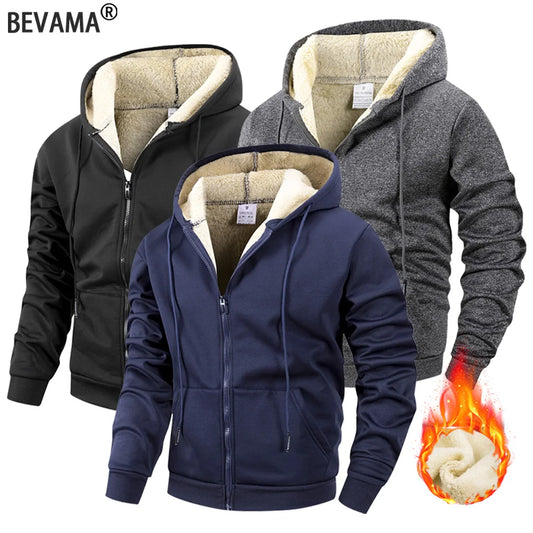 Winter Men’s Fleece-Lined Zip Jacket – Warm Windproof Hoodie Coat, Heavyweight Casual Sportswear