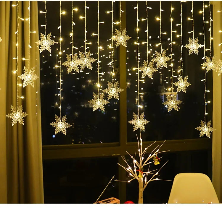 Snowfall Curtain Lights – Evokes gentle, magical snowfall effect