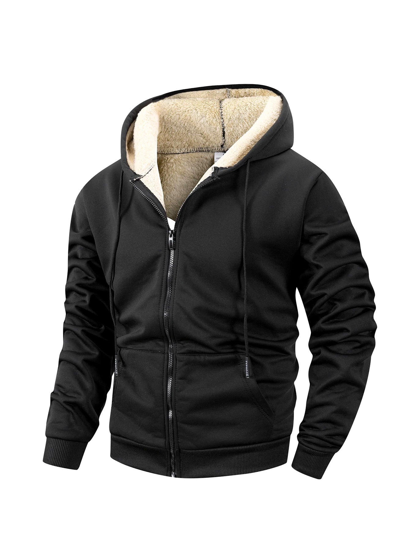 Winter Men’s Fleece-Lined Zip Jacket – Warm Windproof Hoodie Coat, Heavyweight Casual Sportswear