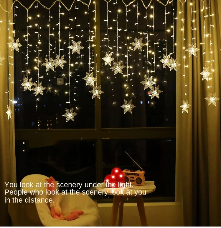 Snowfall Curtain Lights – Evokes gentle, magical snowfall effect