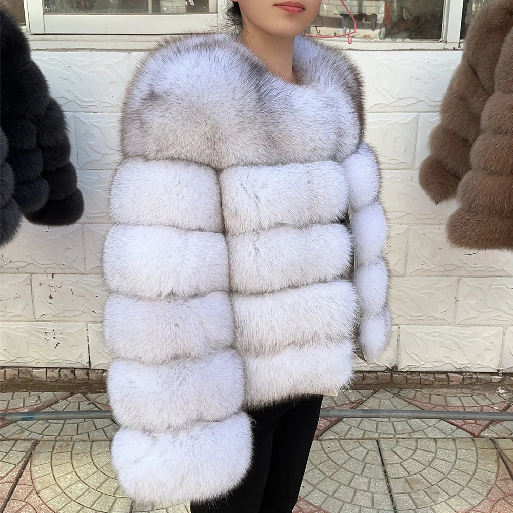 QUEENTINA Luxury Fox Fur Coat – Brown Winter Fashion Outerwear (2026 Edition)