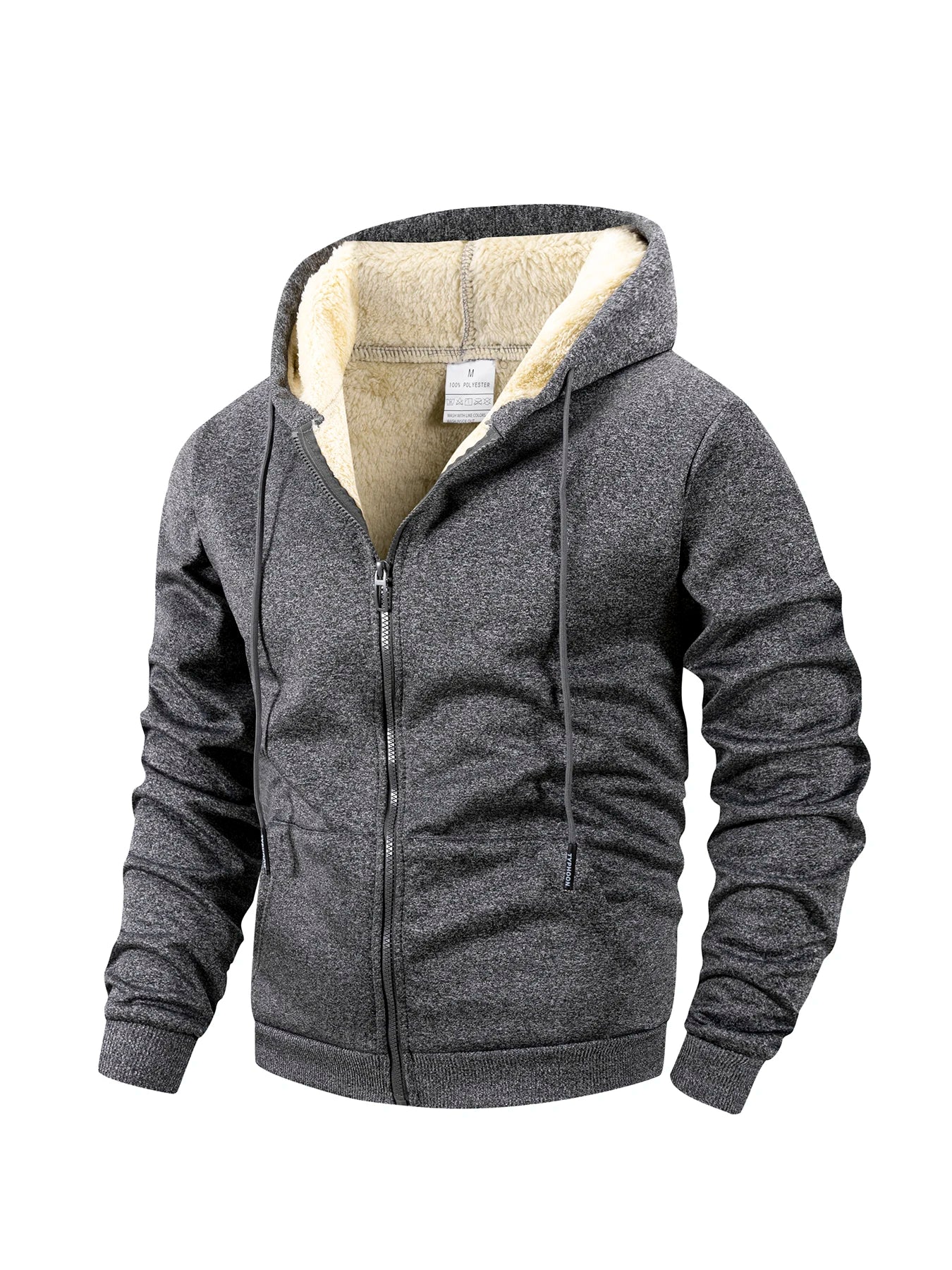 Winter Men’s Fleece-Lined Zip Jacket – Warm Windproof Hoodie Coat, Heavyweight Casual Sportswear