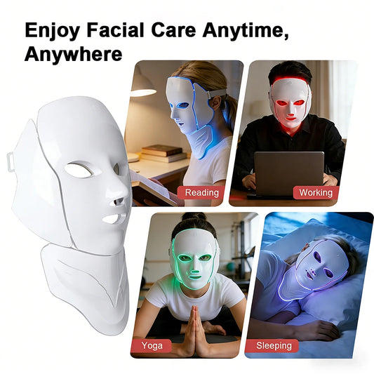 Wireless 7 Colors LED Face Neck Beauty Mask Removable Buckle Design Skin Firming Brightening Rejuvenation Anti Aging Skin Care