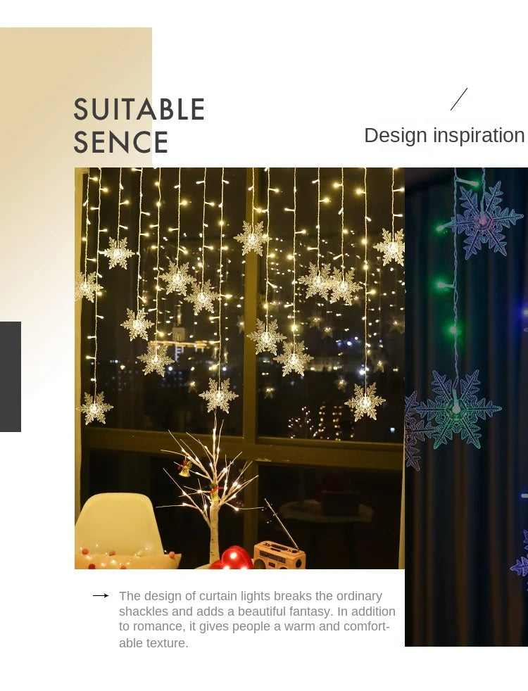 Snowfall Curtain Lights – Evokes gentle, magical snowfall effect