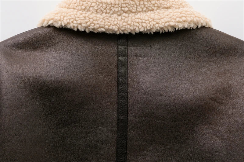 Vintage Faux Shearling Jacket – Thick Warm Belted Winter Coat