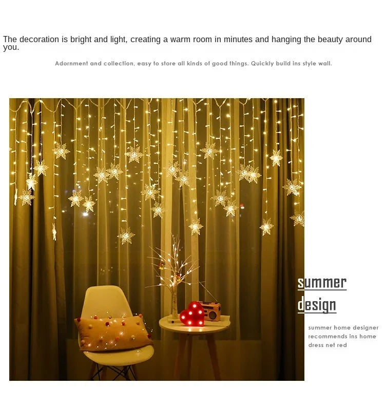 Snowfall Curtain Lights – Evokes gentle, magical snowfall effect