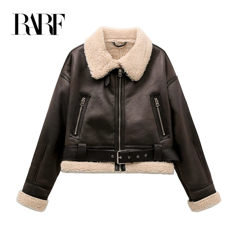 Vintage Faux Shearling Jacket – Thick Warm Belted Winter Coat