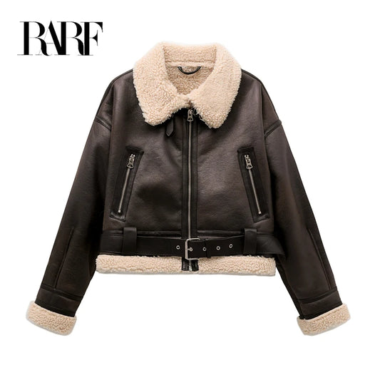 Vintage Faux Shearling Jacket – Thick Warm Belted Winter Coat