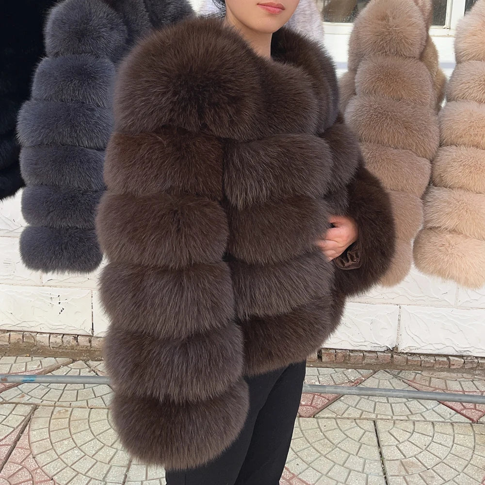 QUEENTINA Luxury Fox Fur Coat – Brown Winter Fashion Outerwear (2026 Edition)