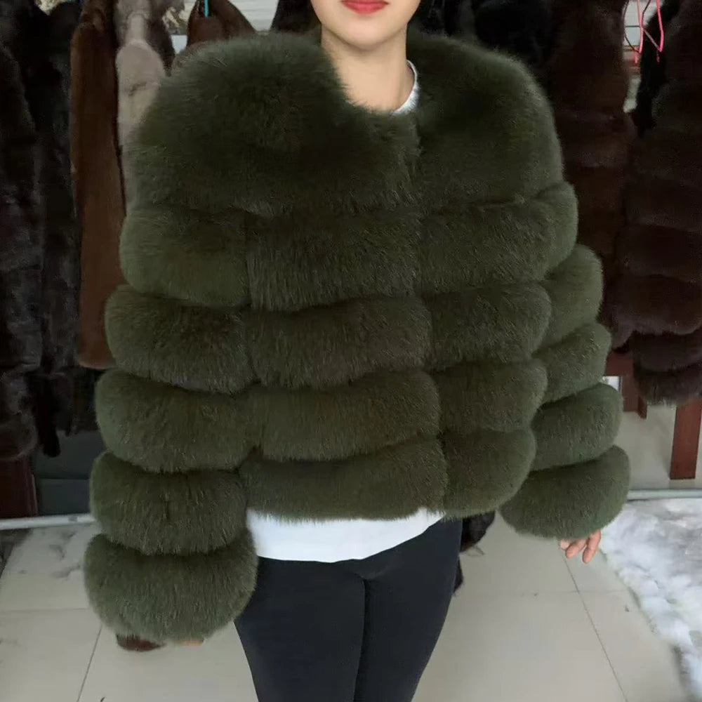 QUEENTINA Luxury Fox Fur Coat – Brown Winter Fashion Outerwear (2026 Edition)